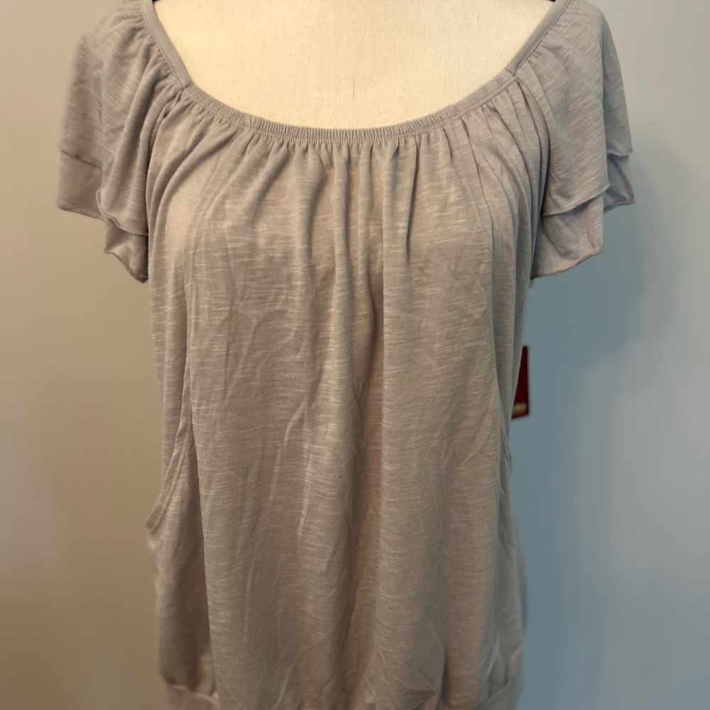 Gray Flutter Sleeve Ruched Blouse